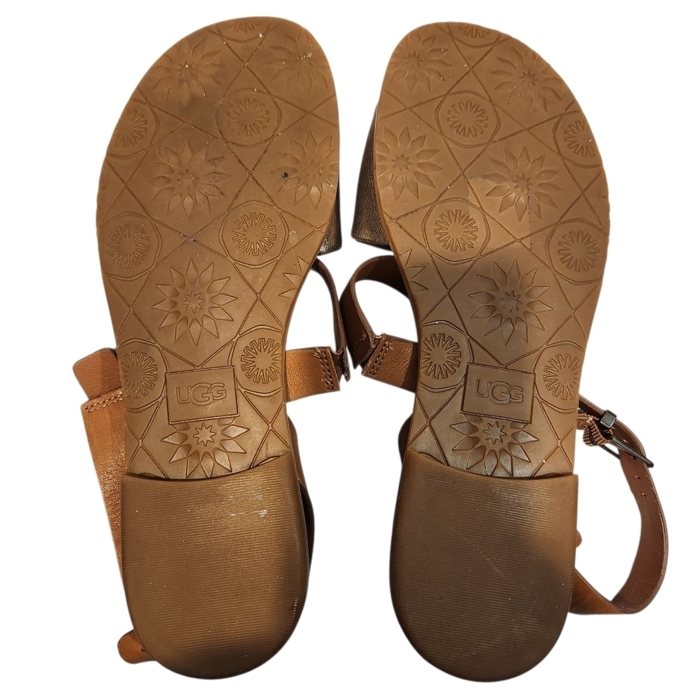 EUC UGG ZAHARA LEATHER DURABLE OUTER SOLE WOMEN'S SANDALS CHESTNUT METALLIC SZ 9 - Picture 10 of 14